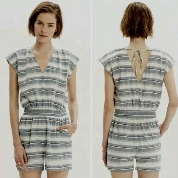 Madewell Pants - Madewell Yucatán Striped V-Neck Cotton Romper M